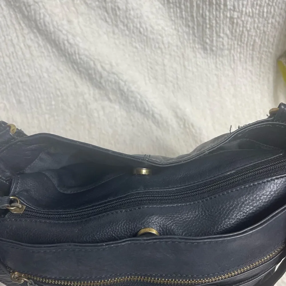 Great American Leather Works Black Leather Shoulder Bag brass tone hardwares